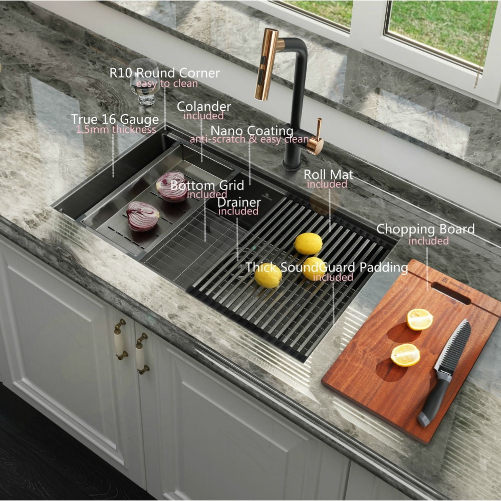Kepooman 32" Kitchen Sink, Single Bowl Stainless Steel Sink for Home, Handmade Workstation Sink Kepooman 32" Kitchen Sink, Single Bowl Stainless Steel Sink for Home, Handmade Workstation Sink