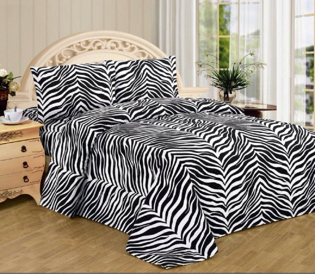 3 Piece Zebra Animal Print Super Soft Executive Collection 1500 Series Bed  Sheet Set Twin Size (Black and White Zebra) 
