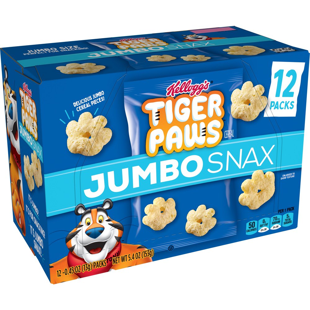 Kellogg's Tiger Paws Jumbo Snax Cereal Snacks, Original, On the Go