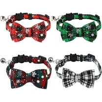 Manss 4 Pack Christmas Cat Collar, Breakaway Collar with Bell and Cat Bow Tie, Removable & Adjustable
