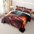thumbnail image 3 of Castle Fairy Red Supercar Quilt King for Boys,City Explosion King Coverlet Set for Bedroom,Red and Black, 3 of 7