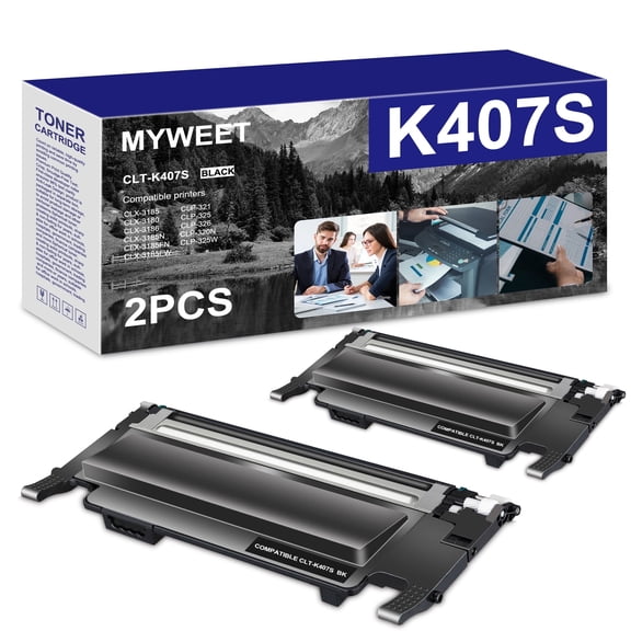 CLT-K407S 2-Pack Black Toner Cartridge Compatible for Samsung CLT-K407S Work with CLX-318x Series CLX-3185 CLX-3185FN CLX-3185FW CLX-3185N CLX-3180 CLX-3186 CLP-32x Printer