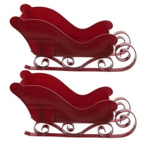 Set of 2 Red Metal Santa Sleighs Christmas Tabletop Candy Dishes Holiday Ornaments for Tree and Home Decor