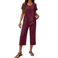thumbnail image 3 of Women's 2 Piece Casual Outfit Set Asymmetric Top with Wide-Leg Cropped Pants, 3 of 6