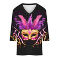 thumbnail image 4 of miqiqism Pullover Shirt for Women Carvinal Party Blouses Casual 3/4 Sleeve Tunic Tops Mask Printed Clothing Vneck Fashion Jumper Tshirts,03 Purple,Small, 4 of 4