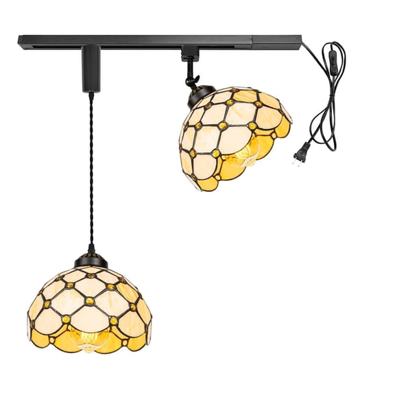 KAYYELAMP 1x Plug in Cable Track Rail, 1X Adjustable Cord, 1x Adjustable Angle Handmade Glass and Beads Shade Tiffany H-Type Track Lighting Fixture for Kitchen Loft(No Bulb)