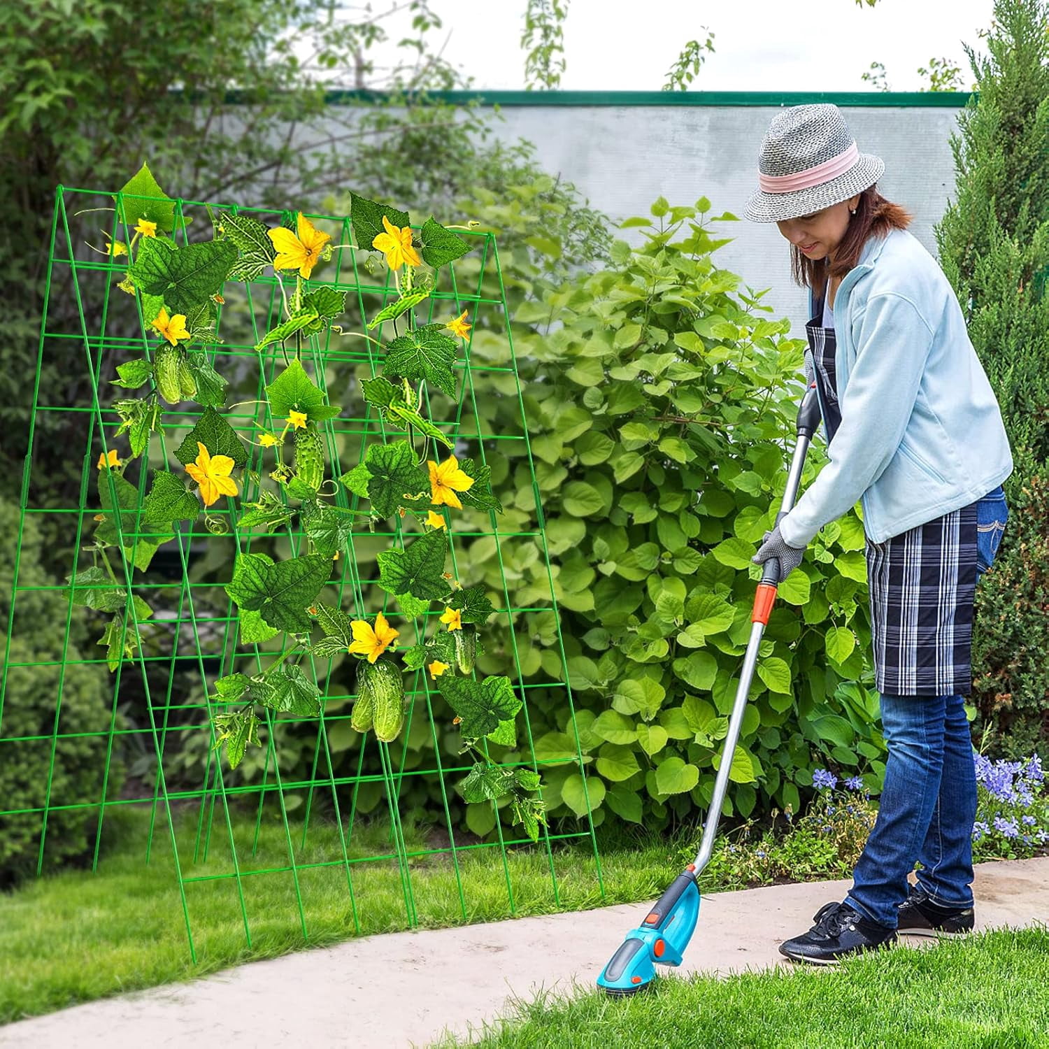 Cucumber Trellis, 59" High 2 Pack Foldable A Frame Trellis for Raised Bed Climbing Plants, Vegetables, Includes Plant Support Clips, Twist Ties, Plastic Ties- Made from PVC-Coated Steel