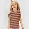 thumbnail image 5 of Girls Cold Shoulder 3/4 Sleeve Tops Dressy V Neck Stripe Cut Out Blouse Elegant Workout Trendy T Shirt for 3-12 Years, 5 of 7