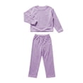 thumbnail image 5 of ABSUYY Womens Oversized 2 Piece Ribbed Fleece Loungewear Set Crew Neck Long Sleeve Straight Leg Pants Purple,Size Free Size, 5 of 5