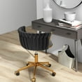 thumbnail image 3 of Velvet Desk Chair, Modern Office Chair with Wheels, Home Swivel Vanity Armchair with Woven Back Comfy Height Adjustable Seat Sturdy Golden Metal Rolling Base for Makeup Bedroom, Black, 3 of 9