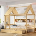 thumbnail image 3 of Bellemave Full Size House Bed with Storage Drawers, Wooden Montessori Bed with Shelves and Fence Rails, Full Bed Frame with Window for Bedroom, No Box Spring Needed,Natural, 3 of 8
