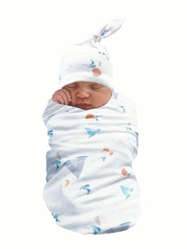 Wonder Nation Baby Boy Swaddle Wrap and Knot Cap Baby Shower Gift Set
