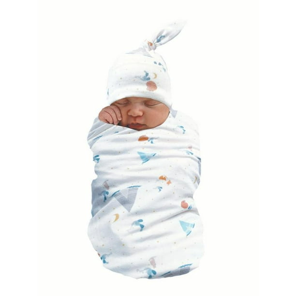 Wonder Nation Baby Boy Swaddle Wrap and Knot Cap Baby Shower Gift Set