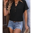 thumbnail image 6 of Short Sleeve Tops for Women Summer Button Down Shirts V Neck Henley T-Shirt Loose Fit Basic Tee Black XL, 6 of 9