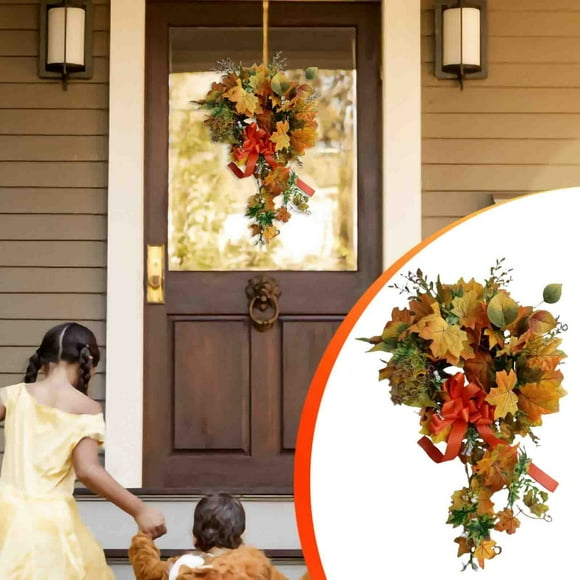 Wzzjkit Door Wreath, Maple Leaf Wreath Rattan Wall Home Decoration Hanging Maple Leaf Wreath Door Hanging, Wreaths for Front Door