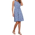thumbnail image 4 of Vestido midi sin mangas de corte A con cuello en forma de llave y cintura ajustable, estampado de flores en azul y rojo, talla XL, 4 of 6