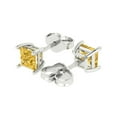 thumbnail image 2 of 14K Solid Gold Push Back Stud Earrings for Women | 1 cttw Princess Cut Simulated Yellow Diamond | White Gold, 2 of 5