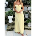 thumbnail image 4 of Boho Flowy Slit Lace Up Dresses for Women Going Out A Line Casual Sundress Yellow S, 4 of 6