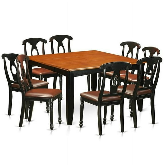 Faux Leather Dining Room Table Set - Table & 8 Solid Chairs, Black & Cherry - 9 Piece
