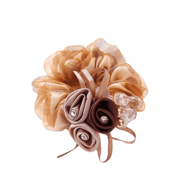 RAGUPEL Scrunchies,Fashionable 3D Floral Design Scrunchies forWomen,Silk and Fabric Double-Wrap Design Scrunchies forGirls,Coffee