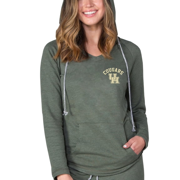 Women's-Concepts Sport  Green Houston Cougars Mainstream Terry Tri-Blend V-Neck Pullover Hoodie