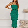 thumbnail image 5 of Robes Grande Taille Dames Couleur Unie Élastique Mode Plissée Slim Robe à Bretelles Grande Taille Robe Verte S, 5 of 5