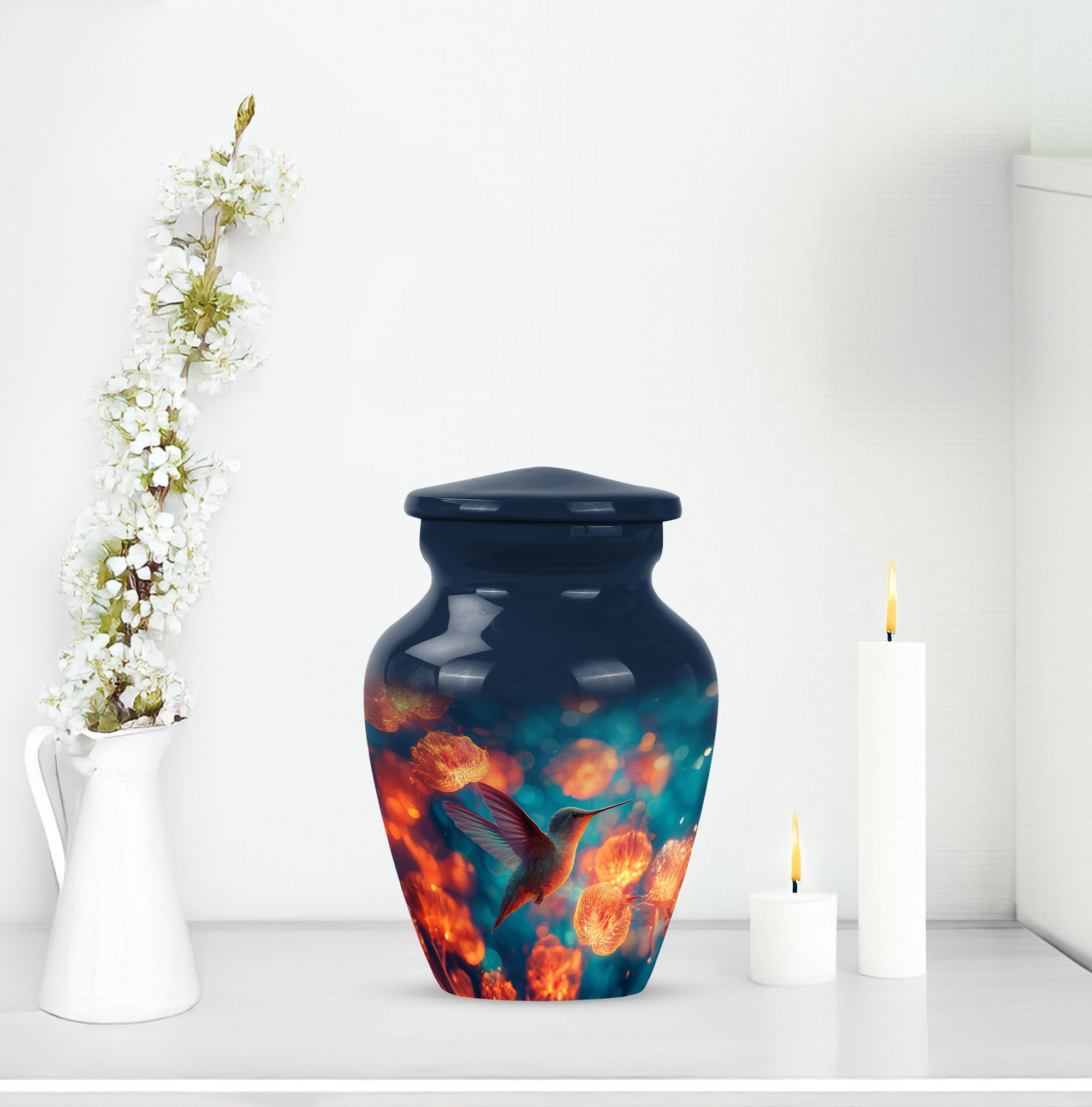 Humming Bird Burial Urns For Male - Orange Keepsake Cremation Urn For Ashes For Women - Tiny Flower Urn For Mom - Blue Decorative Urns For Human Ashes 3 Inch