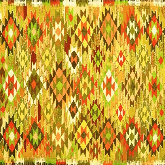 Ahgly Company Machine Washable Indoor Square Southwestern Yellow Country Area Rugs, 5' Square