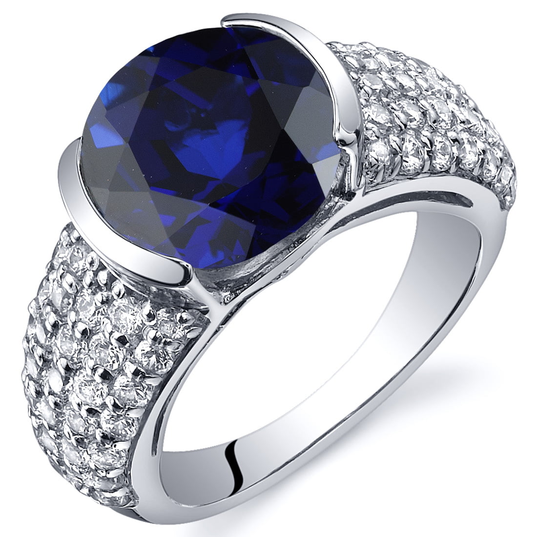 Size 7 18K Gold Plated Rhodium Blue Sapphire Wedding Engagement Propose Ring 