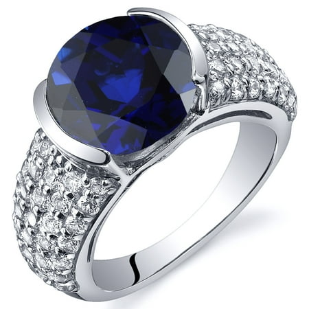Peora 5.25 Ct Created Blue Sapphire Engagement Ring in Rhodium-Plated Sterling Silver
