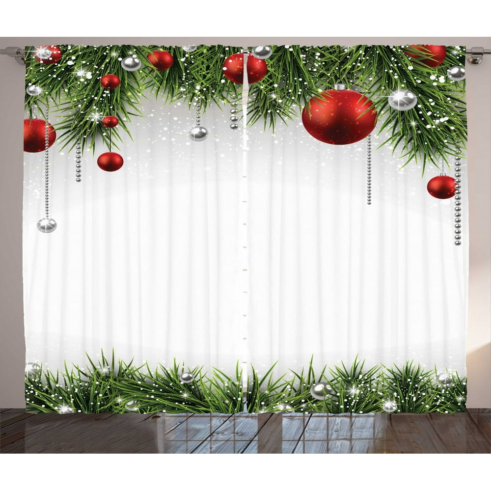 Christmas Curtains 2 Panels Set, Classical Christmas Ornaments and