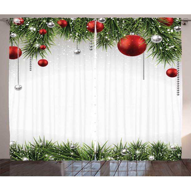Christmas Curtains 2 Panels Set, Classical Christmas Ornaments and