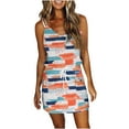 thumbnail image 1 of Spaghetti Strap Dresses for Women Striped Print T-shirt Dress Sleeveless V Neck Tank Dress Drawstring Waist Dress Casual, 1 of 4