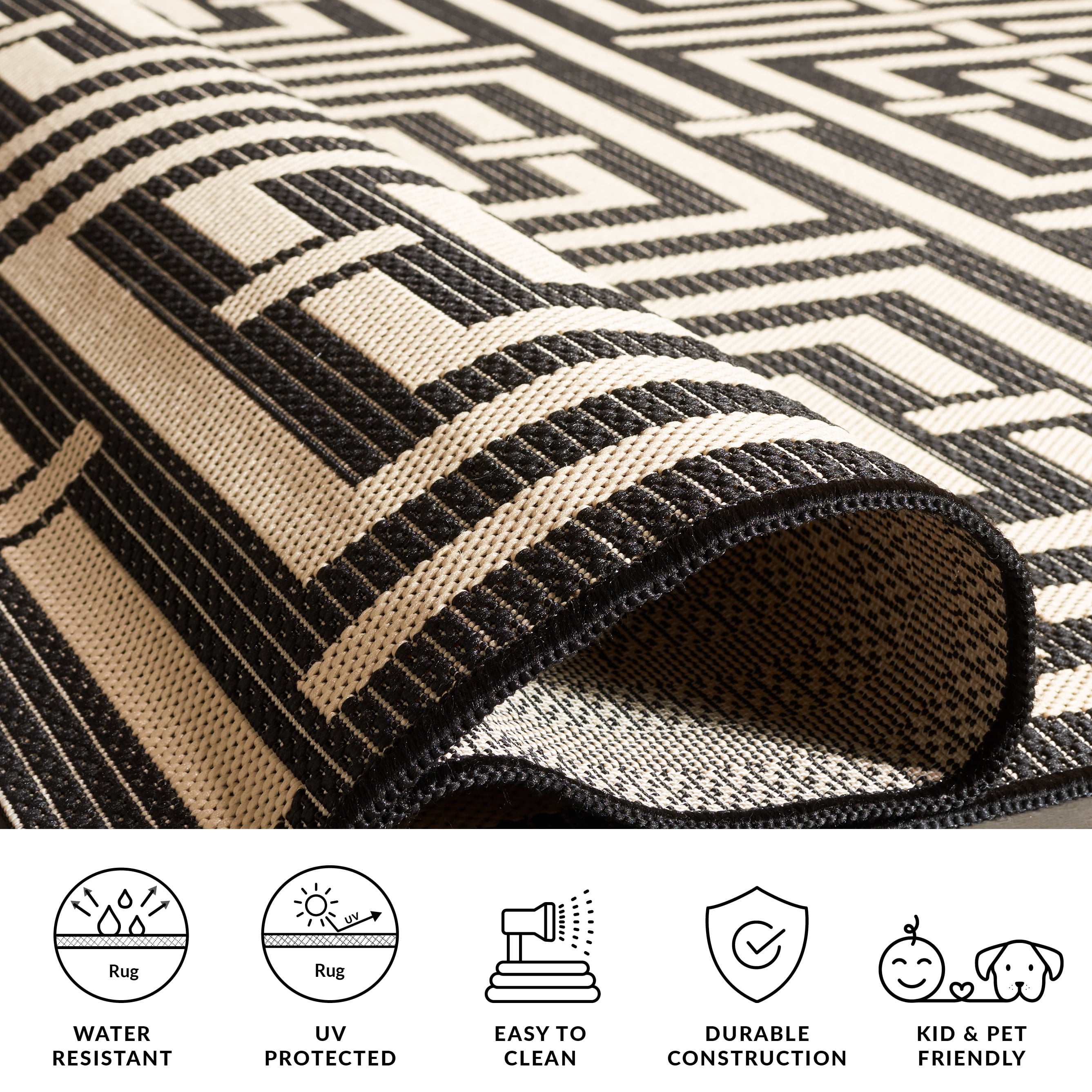 Safavieh Courtyard Ariana Geometric Indoor/Outdoor Area Rug, Black/Bone, 9' x 12'