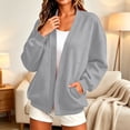 thumbnail image 2 of XPMWRP Women's Oversized Open Front Fleece Cardigan, V-Neck Long Sleeve Coat with Pockets, Casual Lounge Outerwear Gray L, 2 of 9