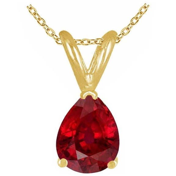 Aonejewelry 0.70Ct Pear Ruby Pendant in 14k Yellow Gold
