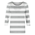 thumbnail image 4 of Htigea Striped Print T-Shirts for Women Plus Size 3/4 Sleeve Crew Neck Tees Casual Loose Top Soft Comfy Fall Blouses Gray,L, 4 of 5