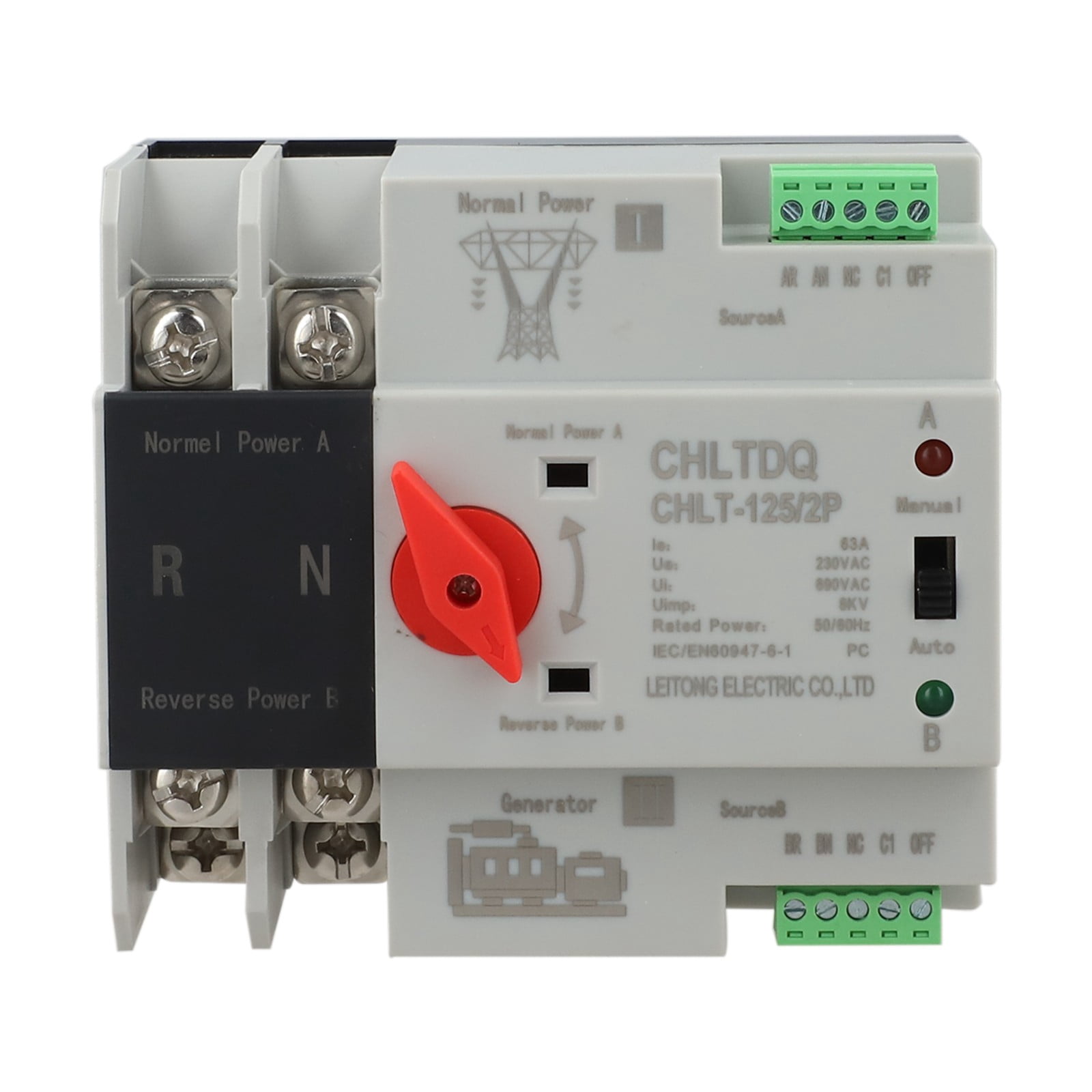 2P Automatic Transfer Switch 230Vac 63A Dual Power Uninterrupted Transfer Switch