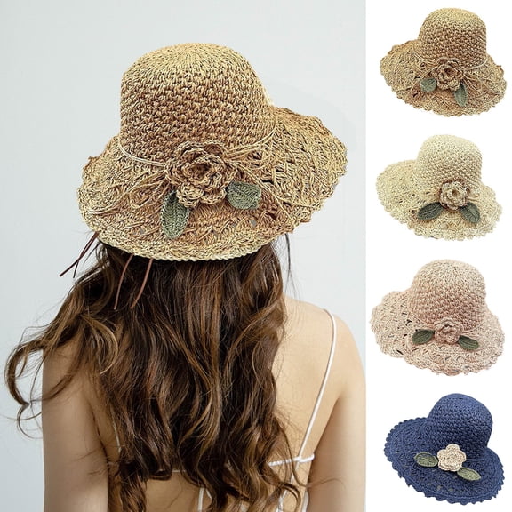 Sales 2026 Under $5 Navy Sun Hats for Men Women GIJNRIUIUA Elegant Crochet Hat with Detail Womens Hats for Summer Wide Brim Sun Hat Fishing Hat