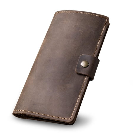 PEGAI Handmade Leather Checkbook Cover | Distressed Leather Wallet for Personal & Business Checks | Durable Checkbook Holder with Snap Closure | Clark (Chestnut)