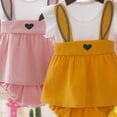 thumbnail image 3 of Sunnyoo Infant Girls Clothing Set Cute Rabbit Short Sleeve Tee Shirt Shorts Set Child Summer Outfit Set, 3 of 8