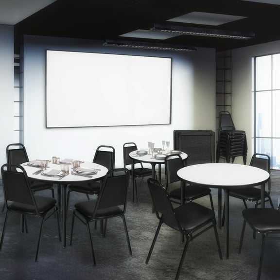 Kee 48" Round Folding Breakroom Table- White/ Black