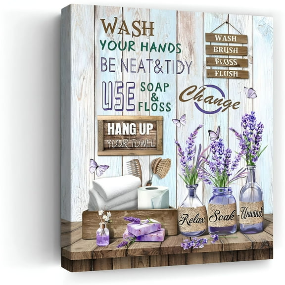 LAMIRO Farmhouse Bathroom Decor Wall Art Rustic Lavender and Butterfly Bathroom Pictures Canvas Print Artwork Country Bathroom Wall Decor Soak Relax Unwind Bathroom Wall Art Framed Ready To Hang 8