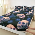 thumbnail image 3 of Feelyou Goth Skeleton Skull Twin Sheet Sets, Dreamy Blue Rose Twin Fitted Sheet, Couple Anniversary Theme Flat Sheet, Breathable Home Decor, 3 Pieces, 3 of 7