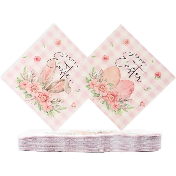 Easter Napkins Pink Bunny Disposable Floral Cocktail Napkins for Party Supplies Table Decorations