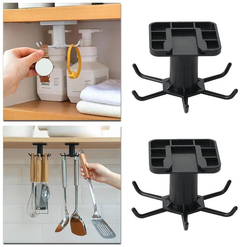 Cu Tting Board Kitchen Utensils Space-saving Kitchen Rack Wall Hooks with 8 Removable Adjustable Hooks for Spoon Kitchen Tools Key 360 Degree Rotating Storage Hook Kitchen Swivel Hook Towel