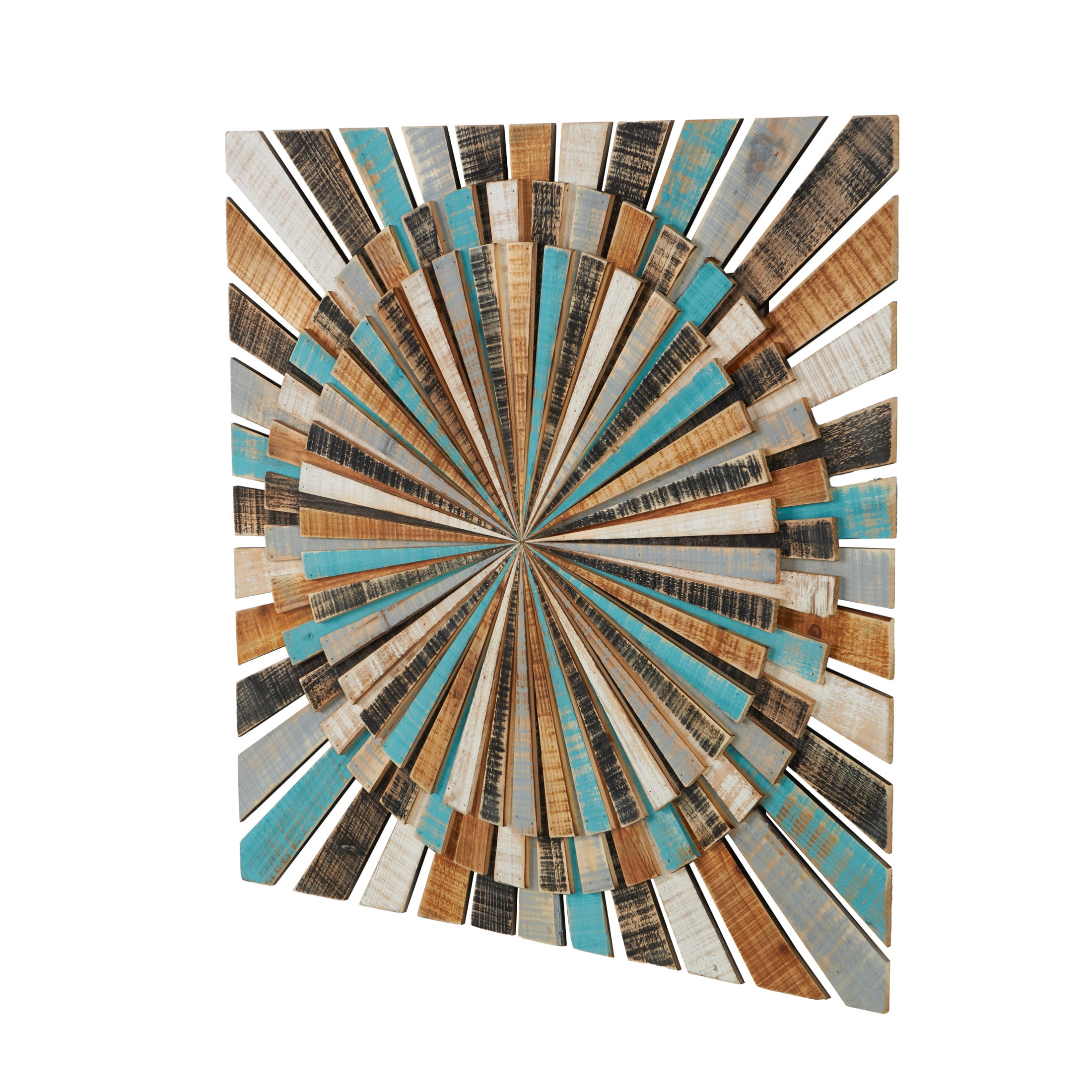 DecMode Multi Colored Wood Handmade Carved Starburst Wall Decor