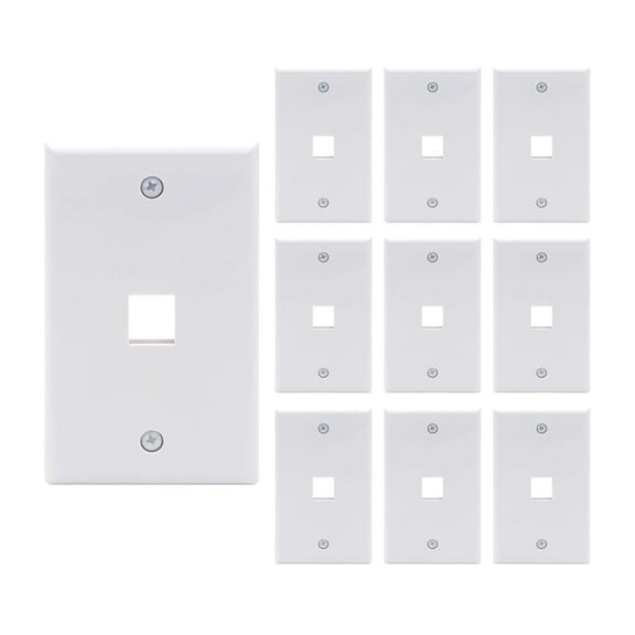 VCELINK Single Gang, 1-Port Keystone Wall Plate for RJ45 Jack, UL Listed, White (10 Pack)