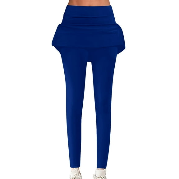 Mashaouyo Clearance Skirted Legging for Women Yoga Legging with Skirts &Women Tennis Leggings Clothes Pockets Blue