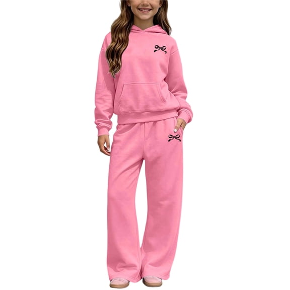 Cethrio Girls Outfit Sets Size 14, Fall Winter Long Sleeve Fleece-lined Hoodies and Sweatpants Sets Pink